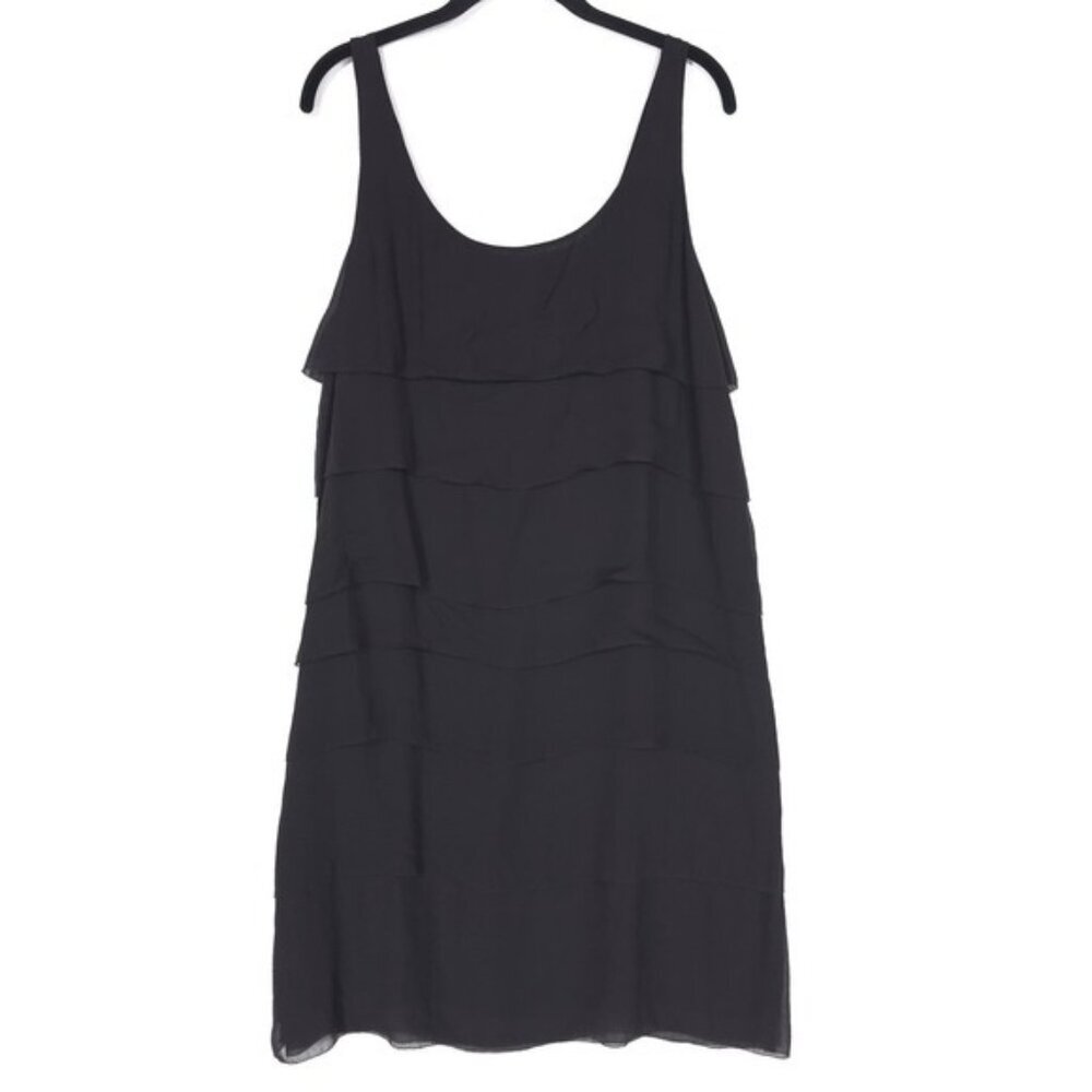 EILEEN FISHER Sheer Silk Georgette LARGE Tiered Layer Sleeveless Dress Black